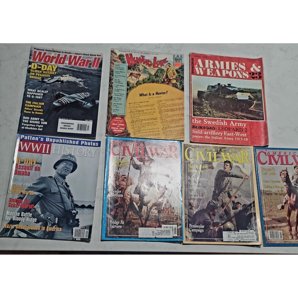 Lot Of 7 VTG Civil War World War 2 Hunting Lore Magazines 1970's 90's & 00's